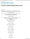 2016 Louis D. Brandeis Award and Order of the Coif by Benjamin N. Cardozo School of Law