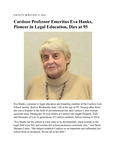 Cardozo Professor Emeritus Eva Hanks, Pioneer in Legal Education, Dies at 95 by Benjamin N. Cardozo School of Law